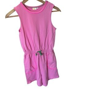Boden Girls Pink Sleeveless Drawstring Pocket Pom Pom Trim Romper Sz 13-14 1pc